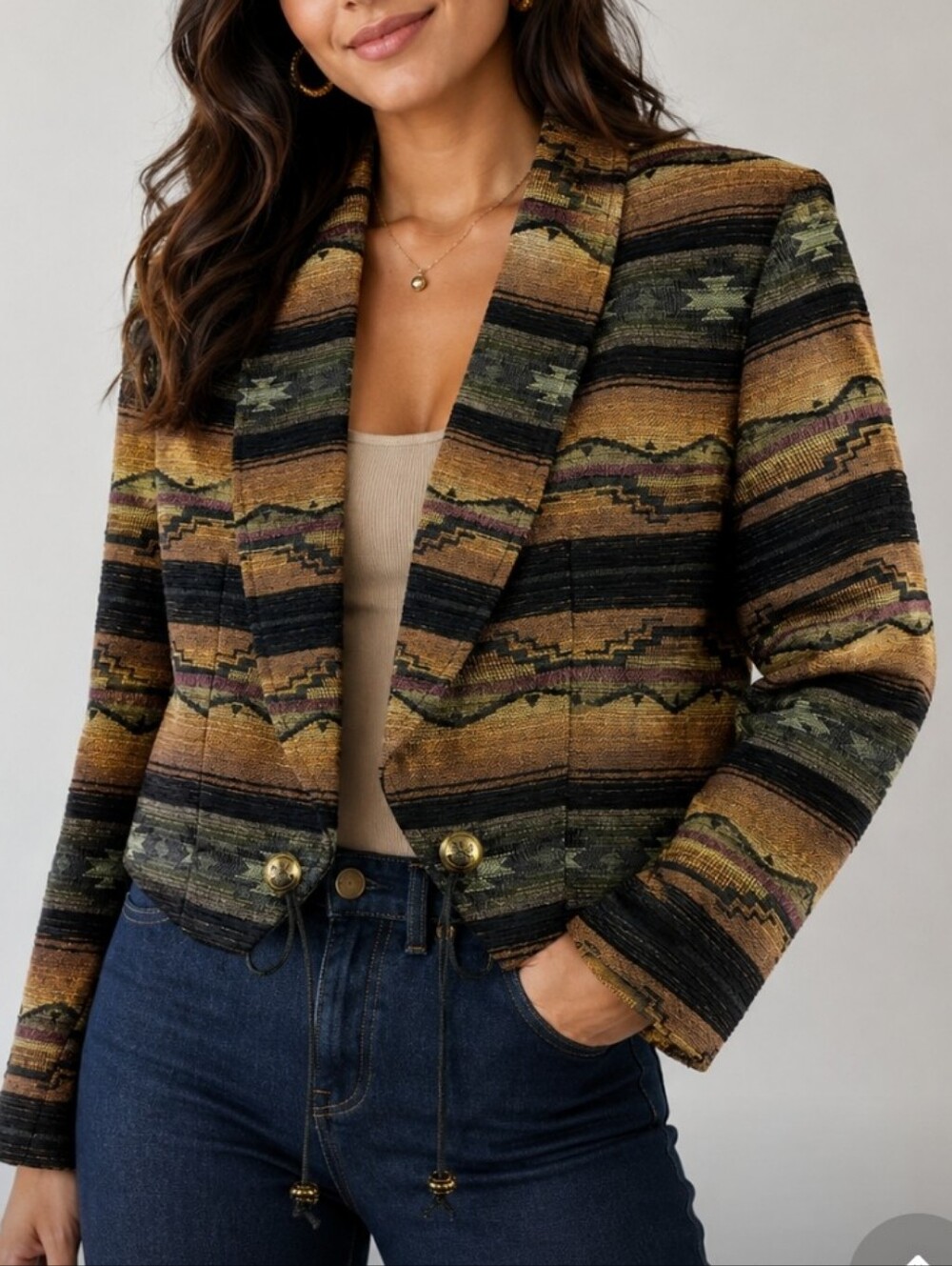 Vintage 90s New Identity Southwestern Aztec Tapestry Cropped Bolero Jacket M